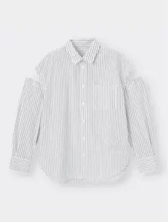 2WAYストライプオーバーサイズシャツ(長袖) 襟付き　ワイシャツ　ブラック