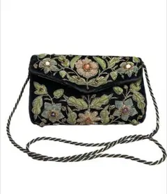 ヴィンテージ 豪華 Zardozi 刺繍 ショルダーバッグ ベロア 宝石パーツ付