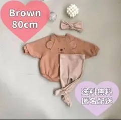 ☺︎ロンパース☺︎　長袖トレーナー　くま耳　ベア　韓国　子供服　80 ワッフル