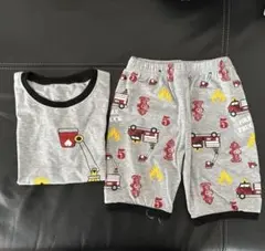 消防車デザイン パジャマセット 130cm半袖夏用 綿100%