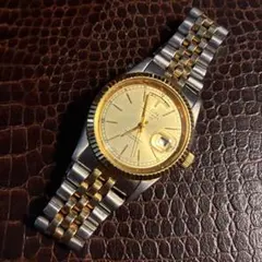 送料込みELGIN DAY DATE自動巻腕時計 ゴールドコンビのサムネイル