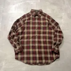 90sVintageチェックネルシャツXL相当バーガンディベージュオーバーサイズ