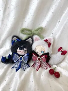 ❤︎ ぬい服 猫耳双子　10-12cmパールストラップ付き ❤︎28 ver3