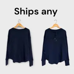 Ships any ワッフル　レースアップ　ラウンドヘムプルオーバー