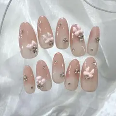 （イニシャル入れ）量産型　推し活 グラデーション うるうる 韓国 ネイルチップ