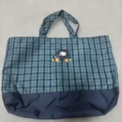 ファミリア　チェック柄トートバッグ 車の刺繍付き