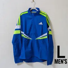 新品 L アディダス アディゼロ レトロ ランニングジャケット 青 JD7318