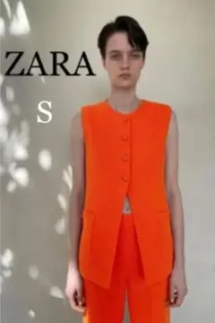 ZARA ツイード　オレンジ ベスト　 S
