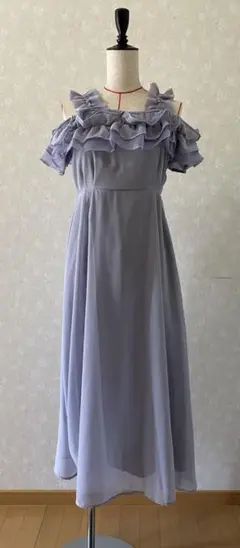 GRL フリルオフショルダーフレアロングワンピース ブルー S