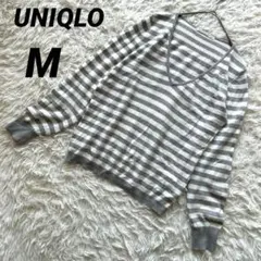 【ユニクロ】 Vネックセーター カシミヤ混 コットン ニット ボーダー 薄手