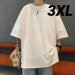 ◯メンズ　Tシャツ　ホワイト　3XL　半袖　シンプル　カジュアル　サイドボタン