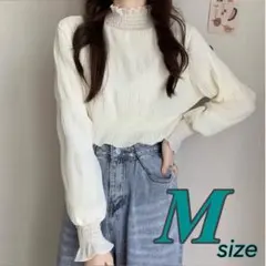 シフォンブラウス シースルー シアートップス フリル 白 ホワイト 長袖 韓国