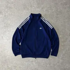 アディダス トラックジャケット ダブルジップ ジャージ 刺繍ロゴ ブルー