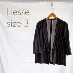 【2回着用美品】リエス リネンストライプジャケット 黒 サイズ3のサムネイル