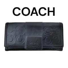 COACH ブラックレザー 刻印 長財布 ユニセックスレディースメンズ コーチ黒