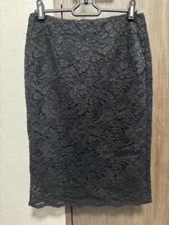 【GU】ジーユー レース タイトスカート ひざ丈 ひざ下丈 ブラック L
