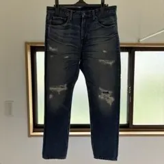 ダメージ加工 スキニーデニム ブルー