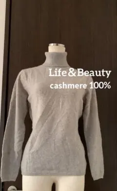 カシミヤ100% タートルネック セーター ニット グレー サイズM 長袖