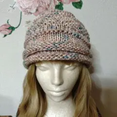 手編みニット帽子 ビーニー クロシェハット 手編み帽子 ハンドメイド