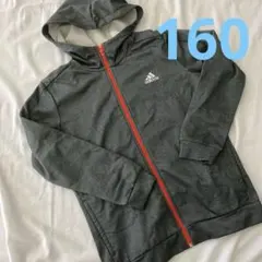 【160】裏起毛adidas グレー フード付きパーカー