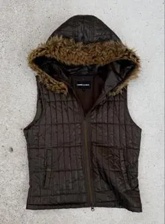 【平成初期】ファー付 中綿ベスト ブラウン y2k グランジ ストリート 渋カジ