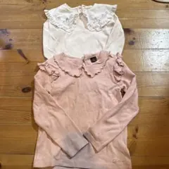 長袖襟付きカットソー2枚セット（ピンク・ホワイト）　120,130センチ