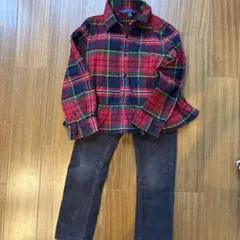POLO チェック柄長袖シャツ　コーデュロイパンツセット