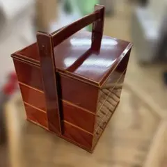 未使用　美品　伝統工芸 飛騨春慶塗 手提げ三段重 箱付き 天然木 漆器 お重