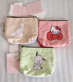しまむら×サンリオキャラクター ポーチ３個セット ハローキティ ポチャッコ他