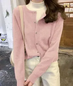 クルーネックニットカーディガン　ピンク　長袖　新品未使用