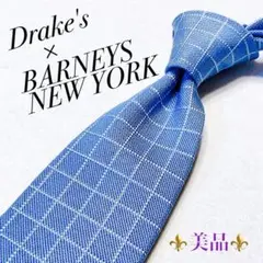 【美品】Drake's ライトブルー 総柄 ビジネス フォーマル シルク 爽やか