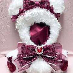 新品未使用　ぬい服　裏地あり　赤　ワインレッド　ボルドー　ツイード　ホワイト