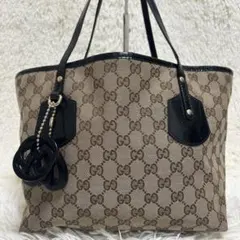 美品✨グッチ トートバッグ GG柄 キャンバス パテント ベージュ ブラウン