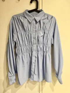 VIS ギャザー入り長袖シャツ ライトブルー