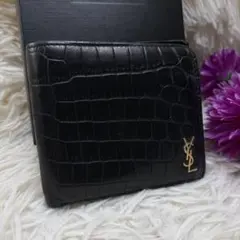 ✨極美品✨サンローラン　二つ折り　小銭入れ　コインケース　クロコ　カサンドラ　黒のサムネイル
