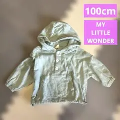 マイリトルワンダー✴︎100cm✴︎ドロストパーカー✴︎水色✴︎緑✴︎バースデイ✴︎ボタン