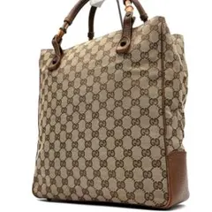 美品・希少 グッチ トートバッグ GGキャンバス レザー バンブー ブラウン
