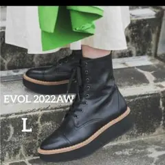 イーボル 本革厚底 レースアップブーツ ブラックコンビ L