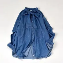 美品【サムシング】デニムブラウス　デニムシャツ　ボウタイ　2WAY 　ブルーS