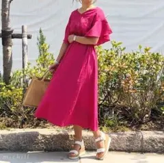 GUリネンブレンドフレアロングスカートM