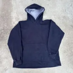 90s-00s Hanes 前V プルオーバーパーカー L 紺×グレー