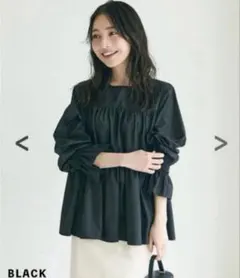 【HARUKA Design】長袖ティアードブラウス　ブラック