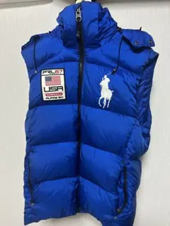 Polo ダウンベスト M 青 USAパッチ付き