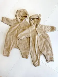 UNIQLO ベージュ フリース フード付きロンパース 80 2枚セット