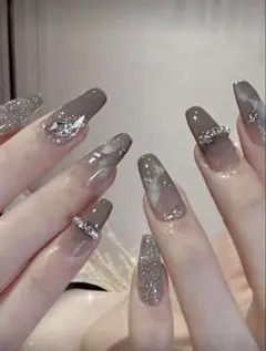 ネイルチップ ラデーション ラメ×ビジュー ロング ちゅるん 大人上品 24枚