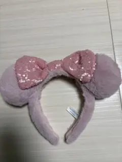 ピンクファーカチューシャ スパンコールリボン