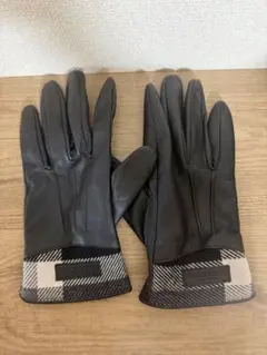 Black labelレザー手袋 チェック柄カフス付き