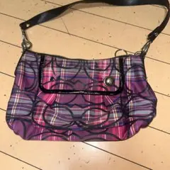 COACH ポピー チェック柄 ショルダーバッグ パープル系 ワンショルダー