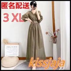 新品パーティードレス ワンピースロング シフォン 結婚式お呼ばれグリーン 3XL