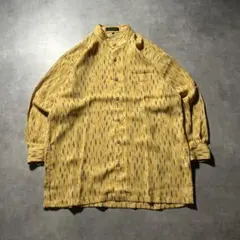 ヴィンテージ イエロー ノーカラー 幾何学 模様 レトロ デザイン シャツ
